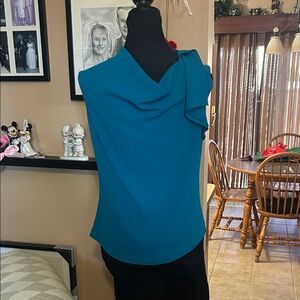 Tahari Teal Draped Blouse